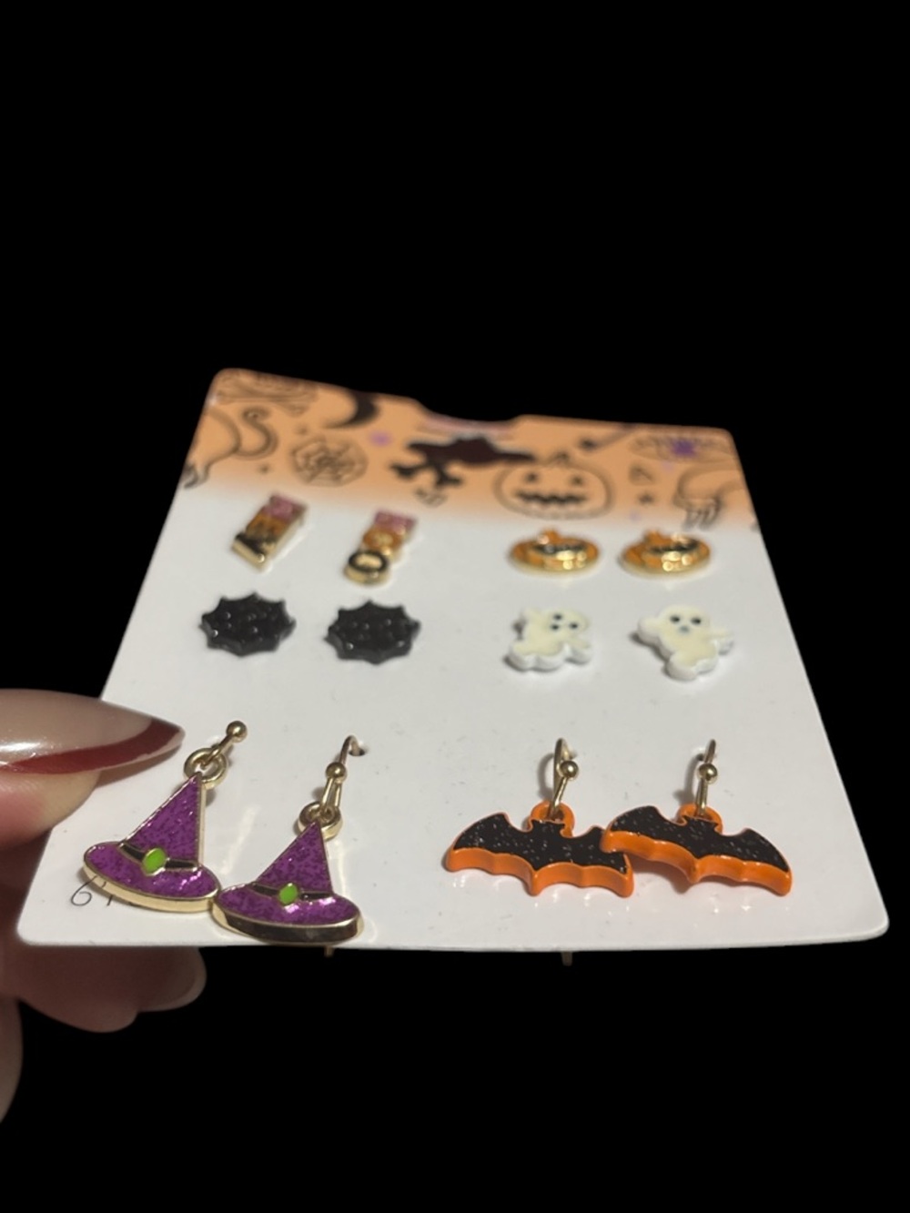 Halloween Earring Set - Pumpkins, Ghosts, Bats & Witch Hats - Picture 3 of 4